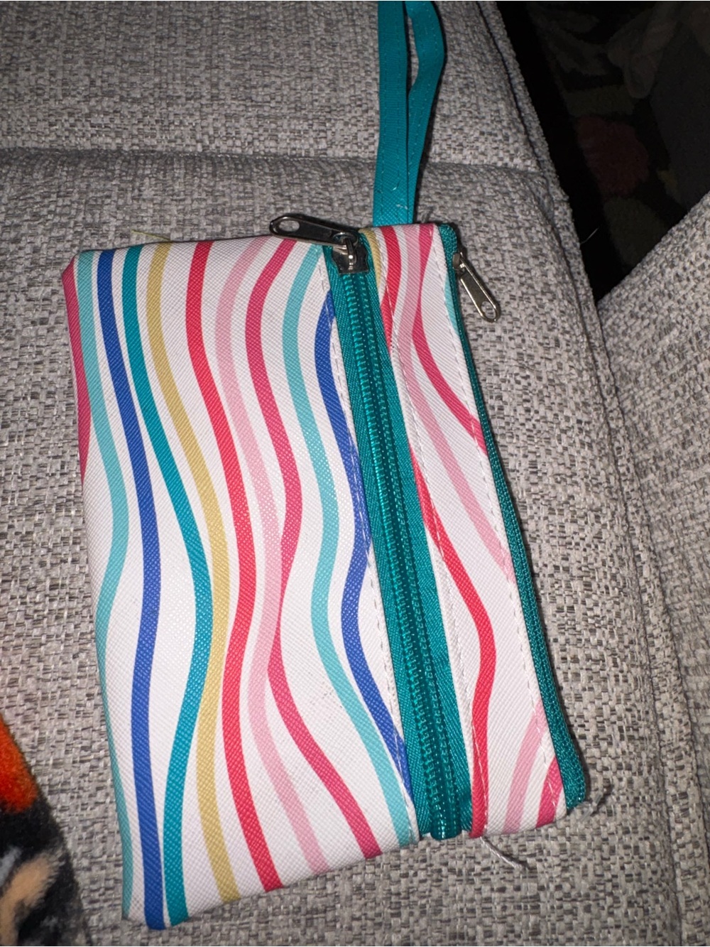 Striped Multi-Color Wristlet Pouch with Teal Trim